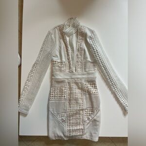 Missguided plunge neck crochet dress with neck detail